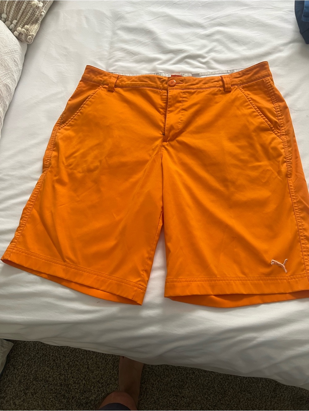 Puma Men's Bright Orange Flat-Front Shorts